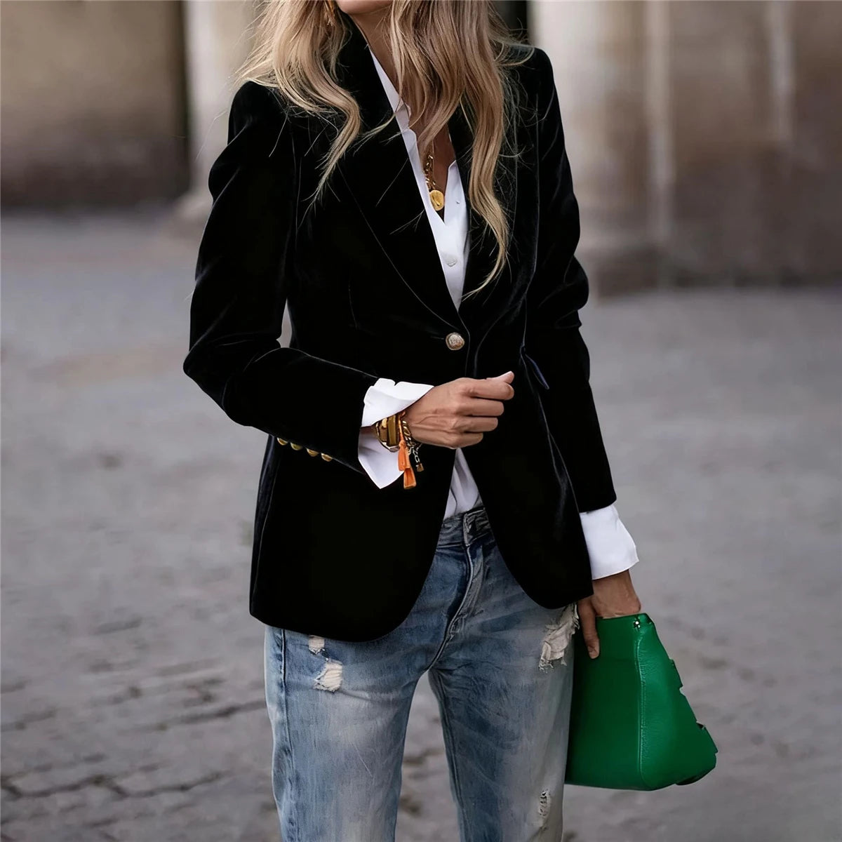 2025 Women Velvet Blazer Suit Single Button Lapel Female Elegant Blazers Jacket Overcoat Outwears Slim Fit Office Lady Outerwear