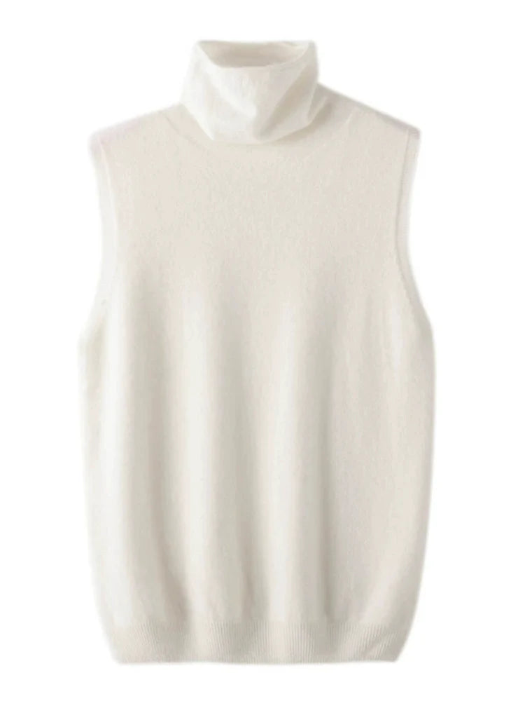 Women Merino Wool Sleeveless Pullovers Turtleneck Sweater Waistcoat Wool Knitwear Spring Autumn Winter Fashion Vest Tops