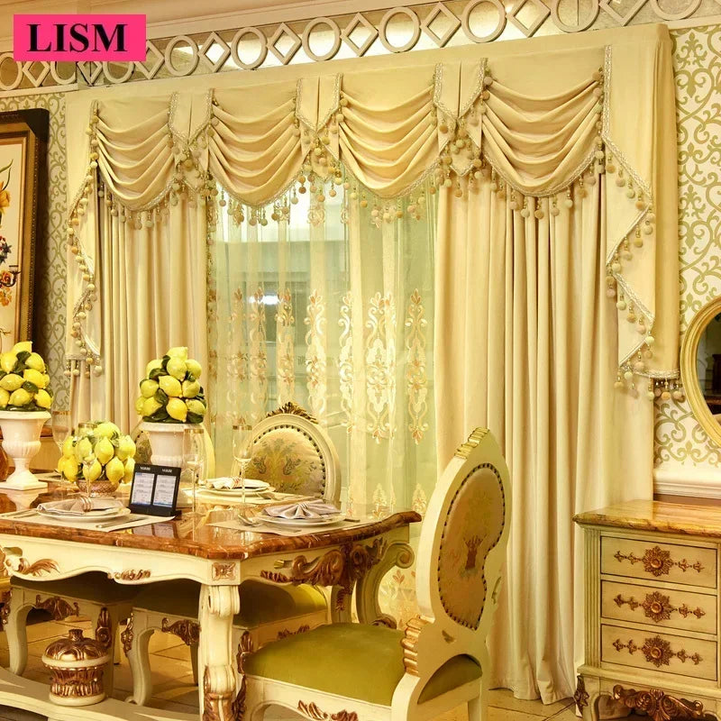 European Luxury Curtains For Living Room Bedroom Blackout Thicken Velvet Decor Custom White Tulle Solid Color Fabric Valance