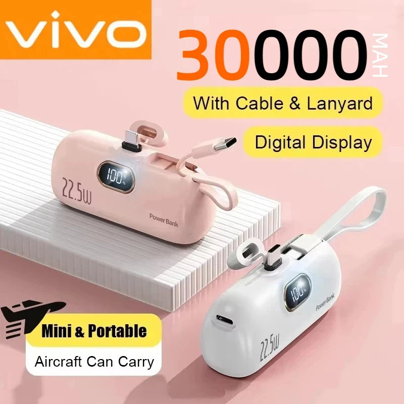 VIVO 30000mAh Mini Portable Power Bank Capsule Mobile Power Supply Emergency External Battery Fast Charger For Type-c iPhone