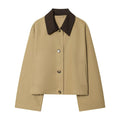 Women's Short Trench Coat with Contrast Collar New Spring Turn Down Collar Long Sleeve Button Women Coats Chic Female Jackets