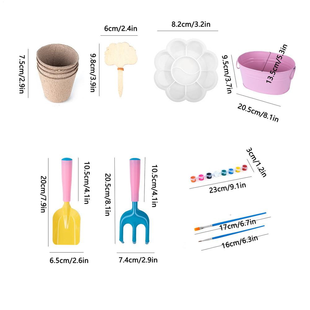 pink plastic garden bucket with handles included in a kids gardening set with tools and watering for easy use by children in gardening activities.