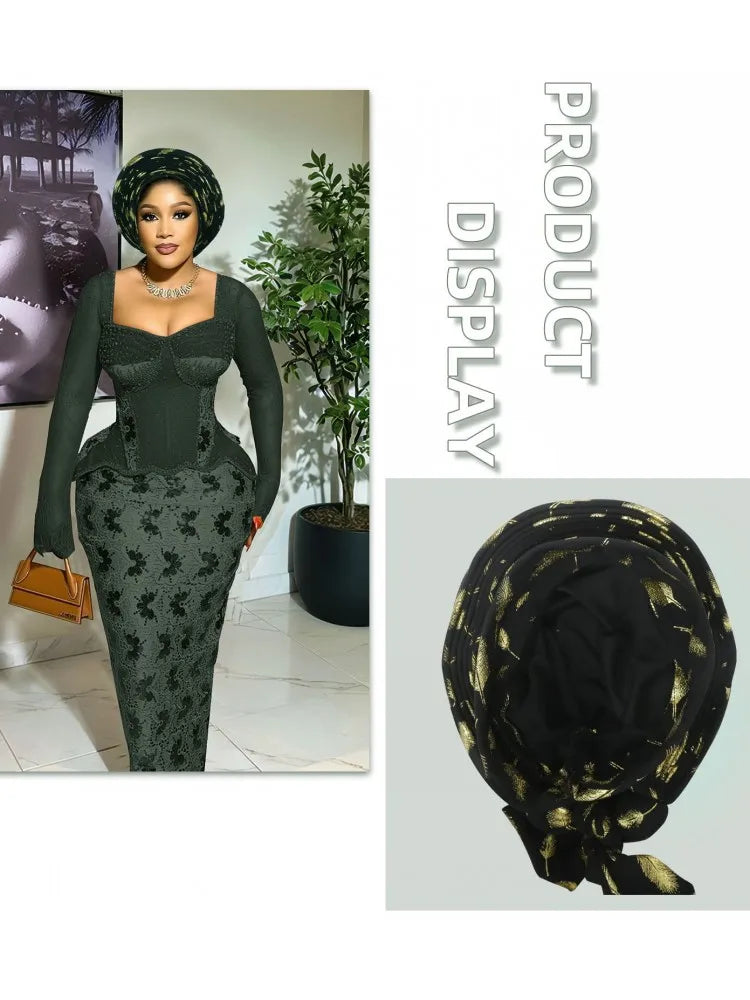 Nigerian Wedding Geles African Headtie Auto Gele Turbans For Women Aso Oke Fabric Muslim Headwear Headpiece Female Head Wraps