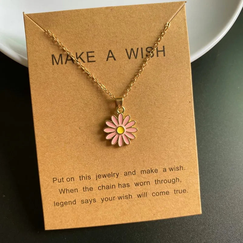 New Flower Pendant Necklace for Women Korean Fashion Cute Romantic Choker Necklace Golden Color Link Chain Neck Jewelry Gift