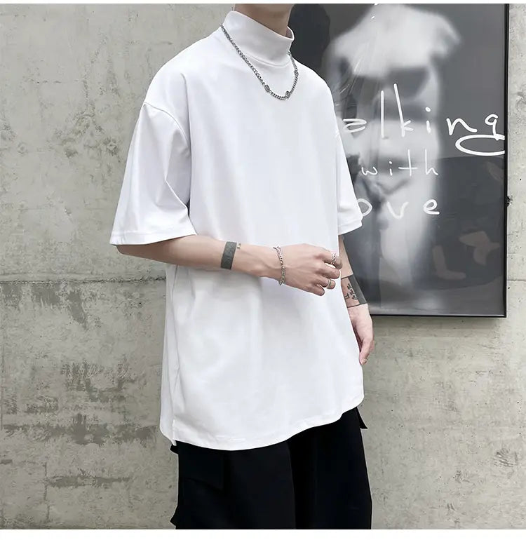 white oversized short-sleeved turtleneck t-shirt for men made of soft cotton ideal for casual streetwear