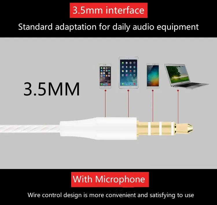 Câble audio blanc de 3,5 mm avec connecteur plaqué or et microphone intégré, conçu pour la compatibilité avec le casque de jeu filaire intra-auriculaire Vikefon avec microphone.