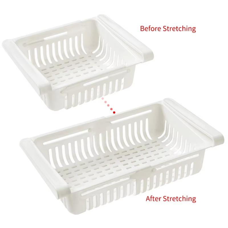 White plastic sink drain rack made of food-grade polypropylene with a slotted design and side handle for adjustable kitchen shelf organization.