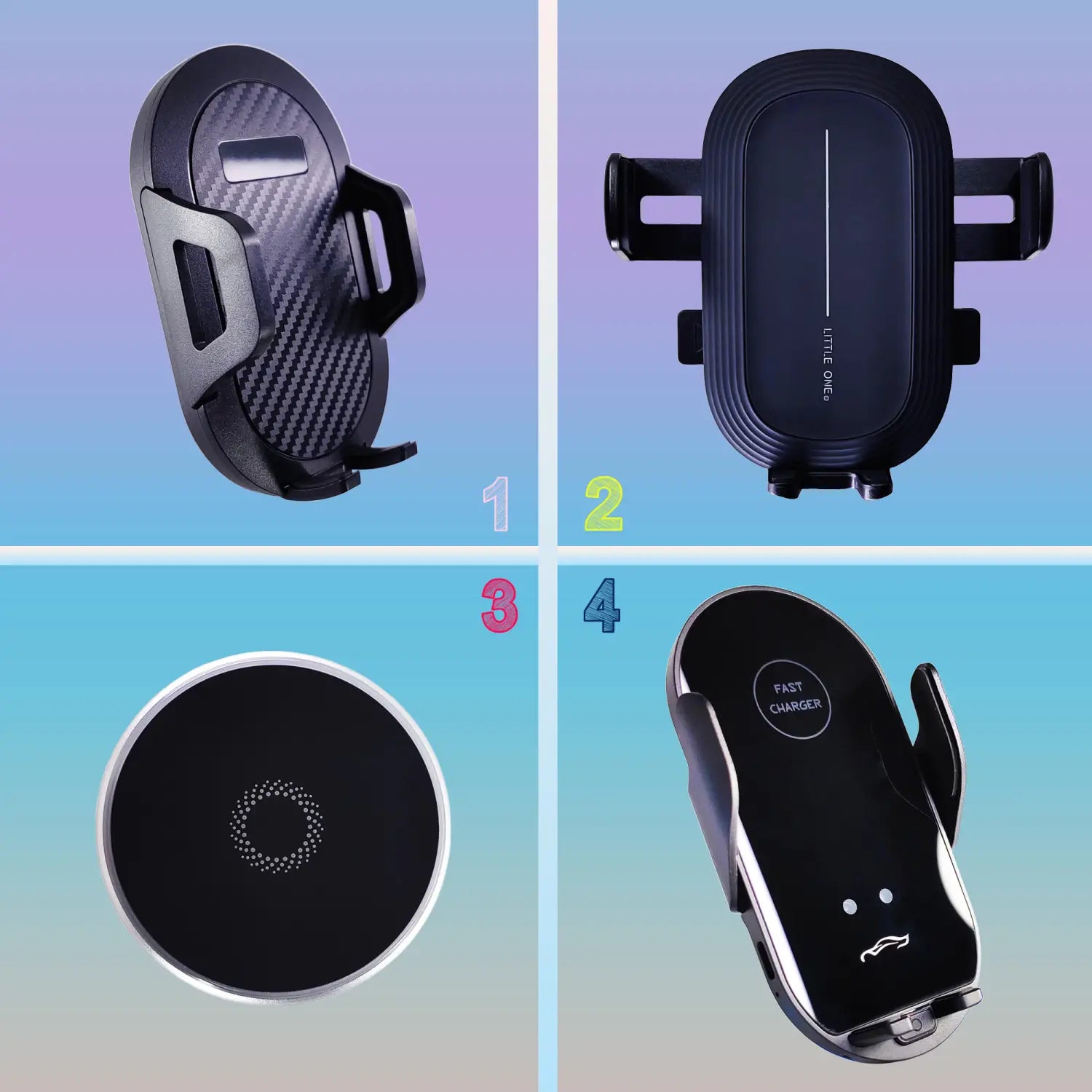 Support de téléphone Ford F150 avec texture en carbone noir, charge sans fil, montage de charge magnétique, accents métalliques élégants et design minimaliste.