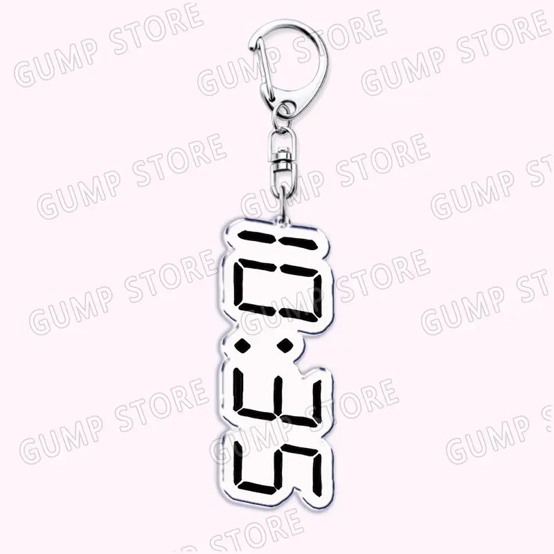 Silver digital clock keychain with a sleek minimalist design and bold black numerals on a metallic frame for Tate Mcrae acrylic keychain music fan gift.