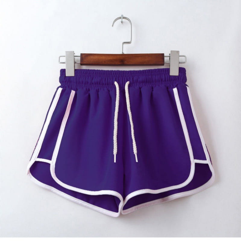 men athletic shorts 3-pack featuring purple athletic shorts with white trim and a drawstring waistband designed for running and sports activities