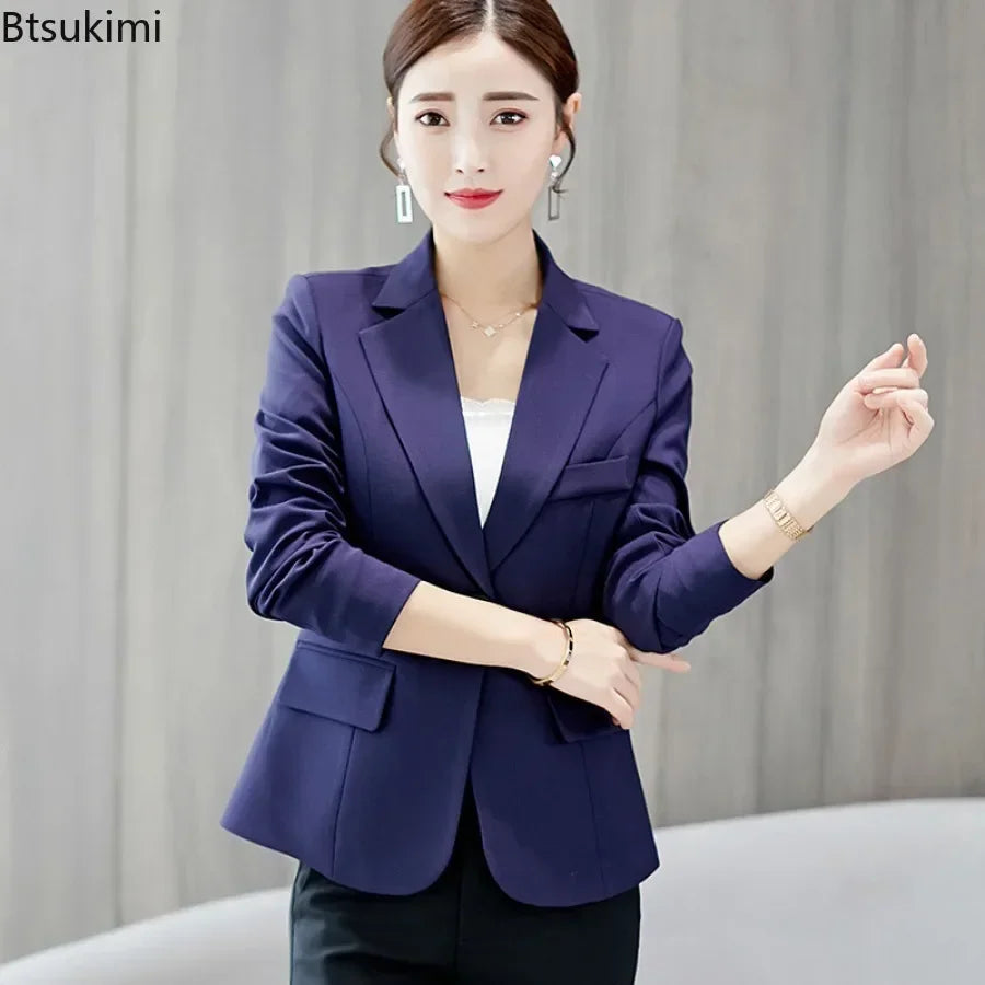 2026 Women's Blazer Suits Formal Slim Blazers Lady Office Work Suit Pockets Jackets Coat Female Korea Casual Short Blazer Female