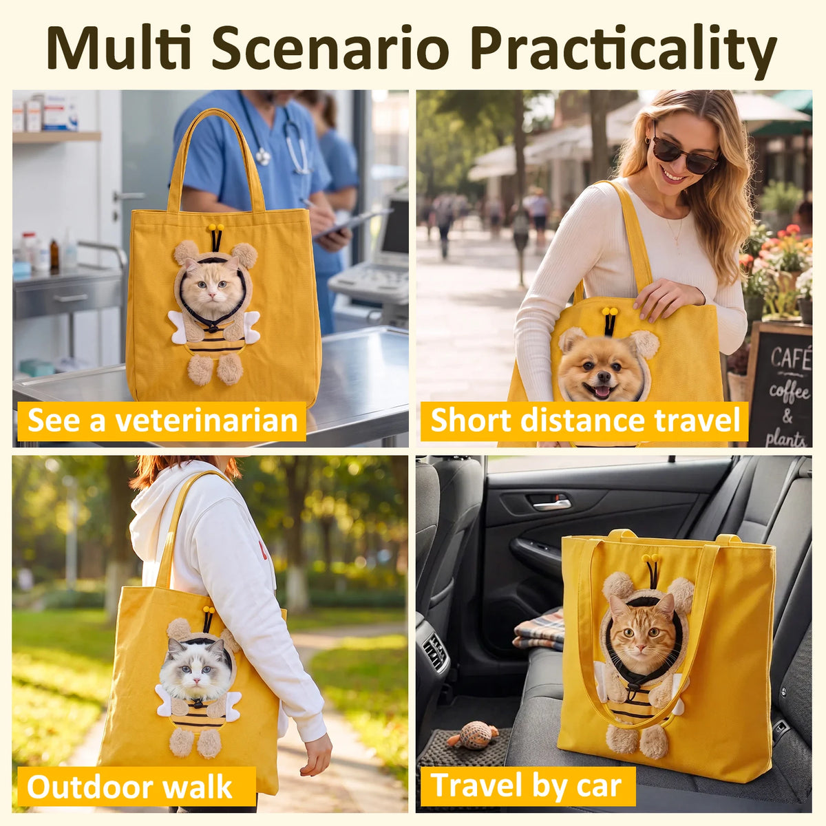 Pet Carrier Tote Portable Head Out Pet Tote Bag with Collar Safety Buckle Breathable Cat Dog Travel Bag Pet Supplies for 6-8Kg