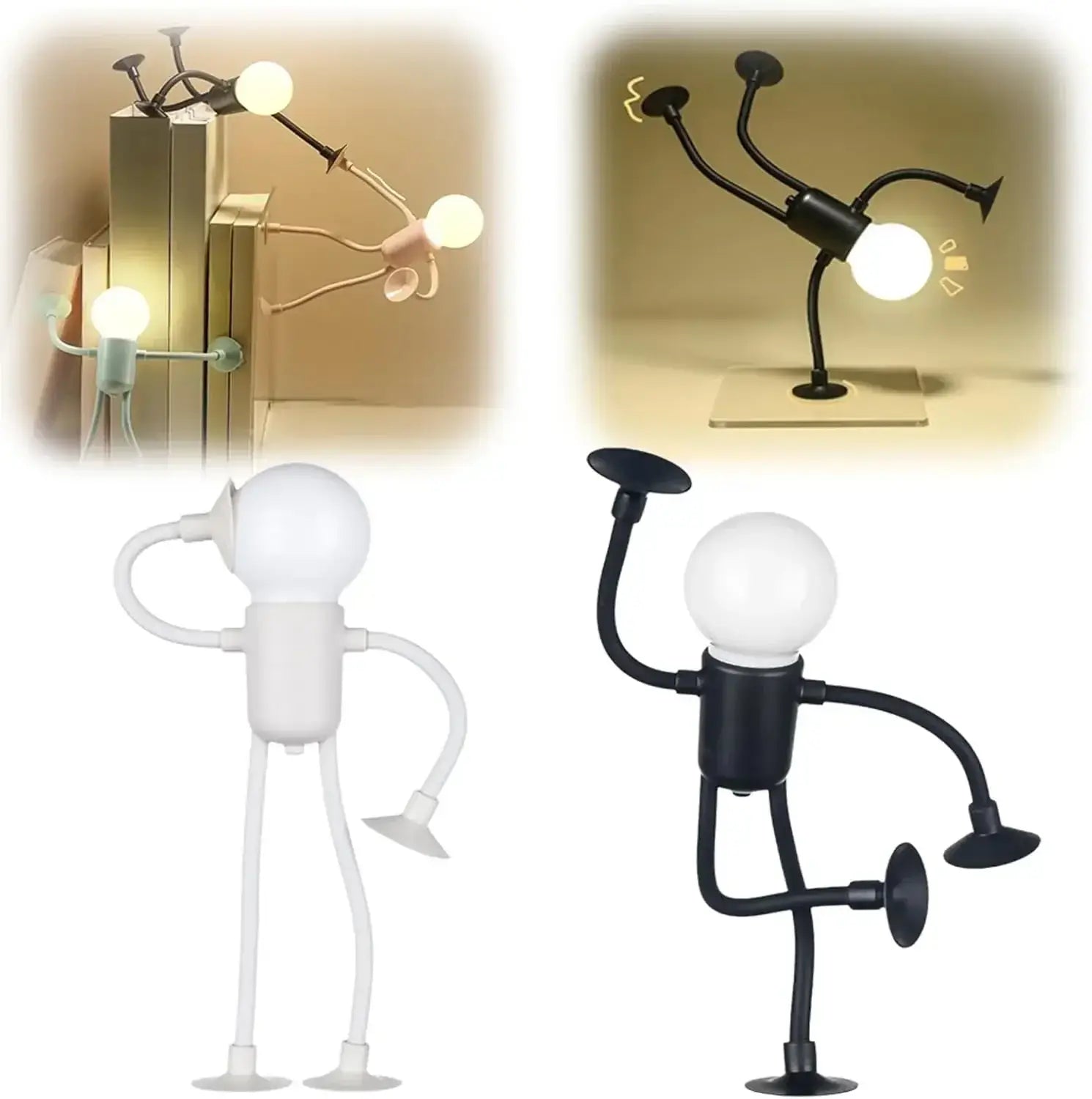 Gelenkige Figurenlampen in Schwarz und Weiß aus dem chinesischen Festland mit flexiblen Gliedmaßen und kugelförmigen Glühbirnenköpfen als Nachtlicht mit veränderbarer Form, lustiges Athleten-Motiv, Schreibtischlampe.