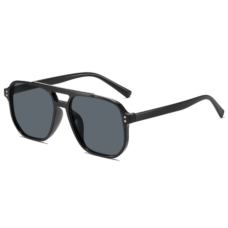Gafas de sol cuadradas negras UV400 unisex con monturas estilo aviador negras y lentes de color gris oscuro que ofrecen un diseño moderno y elegante y protección UV.