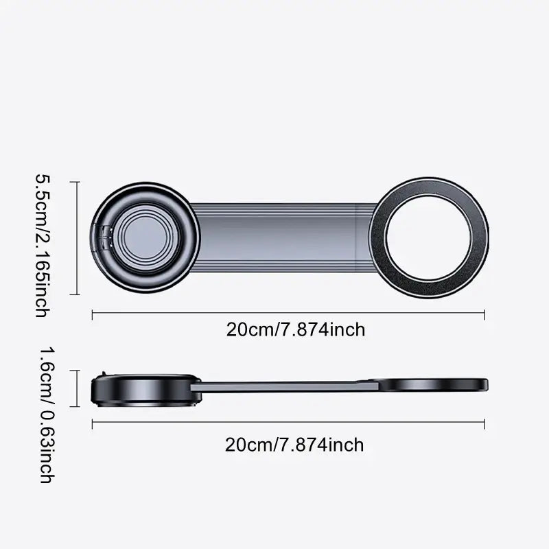 clé USB métallique noire au corps cylindrique élégant et à embouts circulaires présentée à côté d’un support de téléphone pour voiture magnétique réglable pour tableau de bord