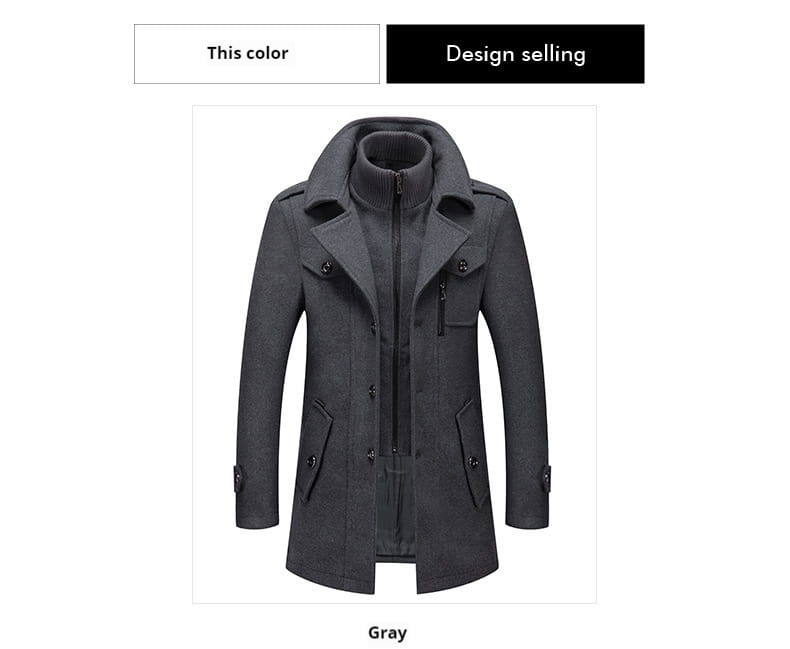 Grauer Woll-Trenchcoat mit Doppelkragen und Doppelfrontknopfleiste für Herren, Winterjacke modname=ckeditor