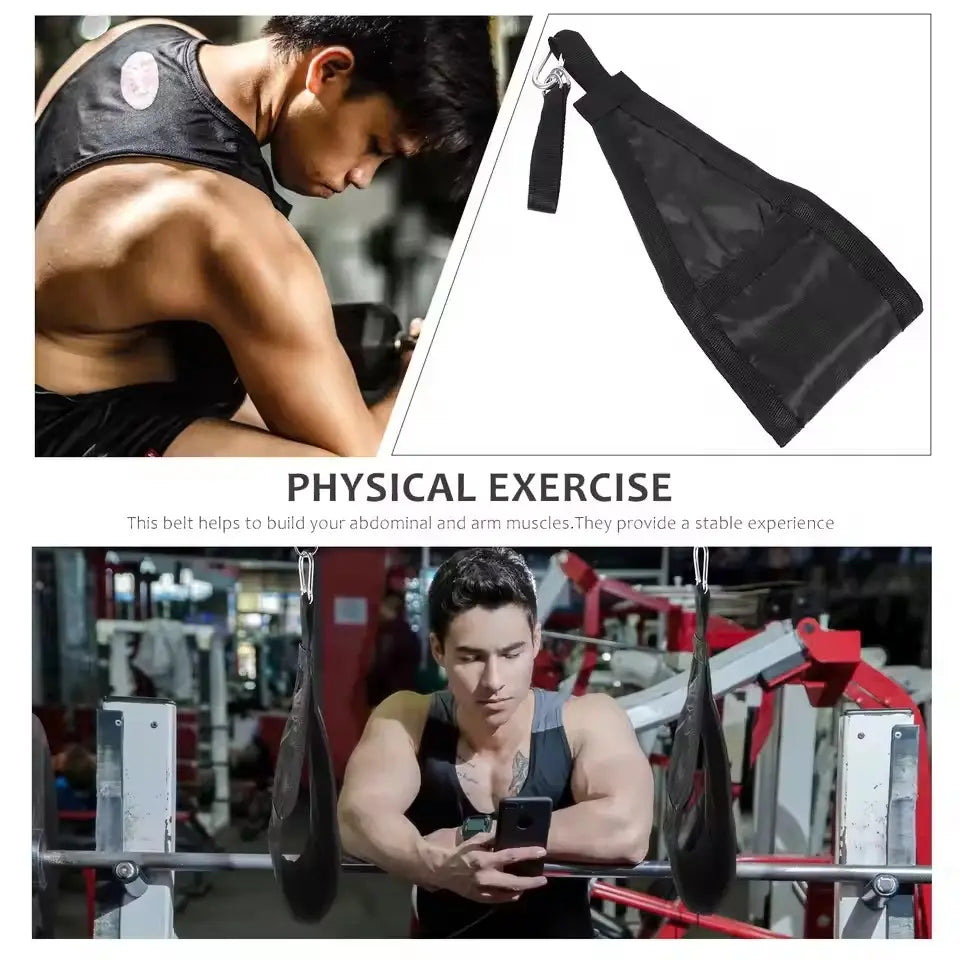 Black mesh ab sling straps heavy duty hanging leg raise straps with adjustable strap and metal hook for abdominal and arm muscle training.