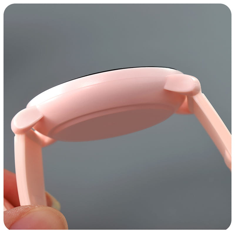 Pastel pink plastic girls digital sports watch with a smooth rounded case and matching strap features waterproof led wristwatch design.