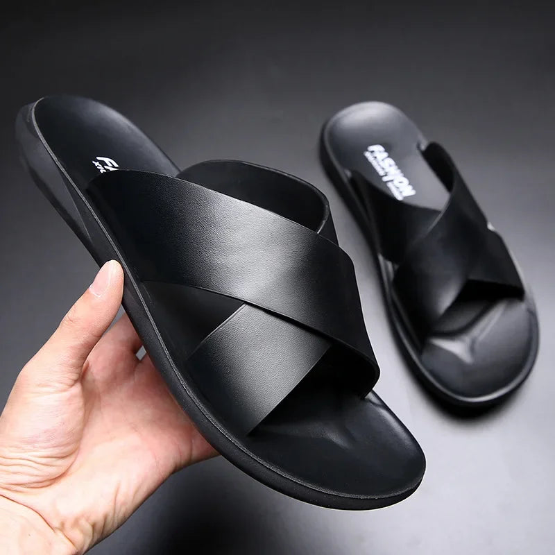 Sandals for Men Slippers Genuine Leather Luxury Brand Fashion  Men Flats Casual Non-slip Beach Sandalia Zapatos Hombre 2026