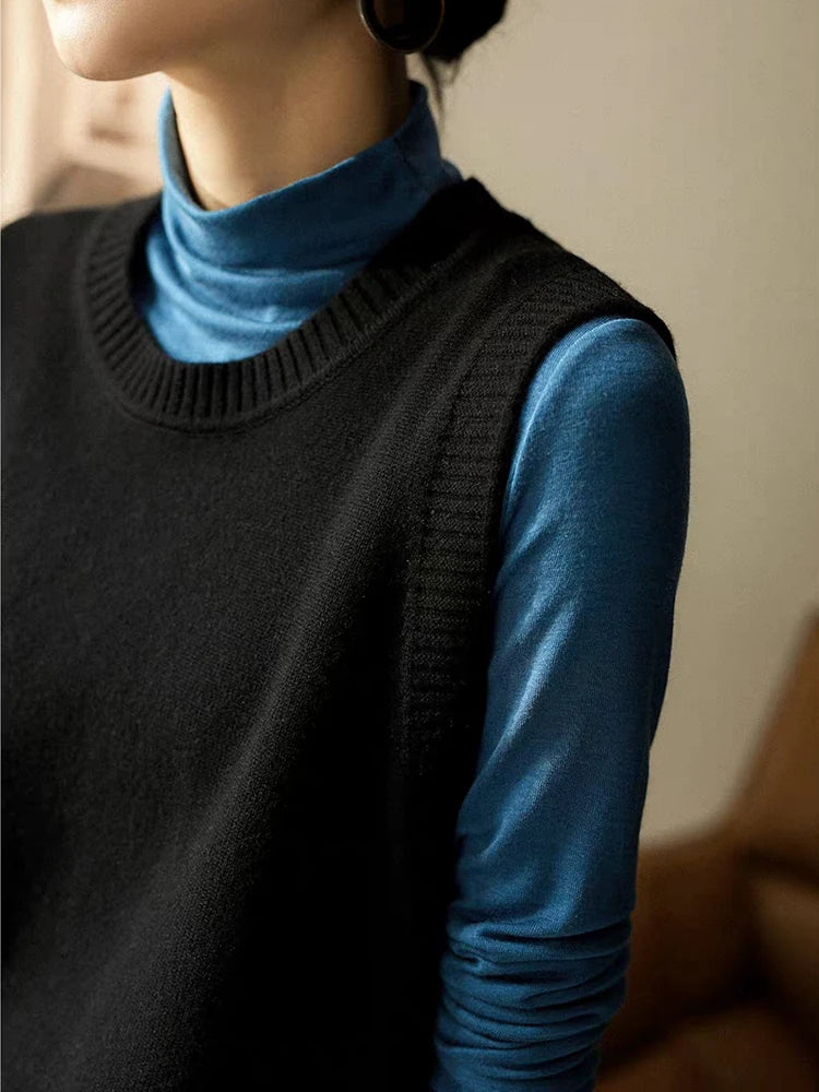 New Fashion 100% Merino Wool Women Sweater Vest Autumn Winter Female Knitwear Solid Pullover Sleeveless Cashmere Clothing Tops