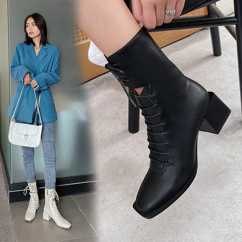 Women Leather High Heel Shoes Women Ankle Boots Warm Winter Shoes Women Zipper Sexy Casual Footwear Size 34-40 High Heel Boots
