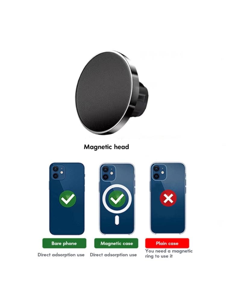cabezal del soporte de teléfono para automóvil magnético circular negro con un borde metálico diseñado para iPhone 12 13 14 15.