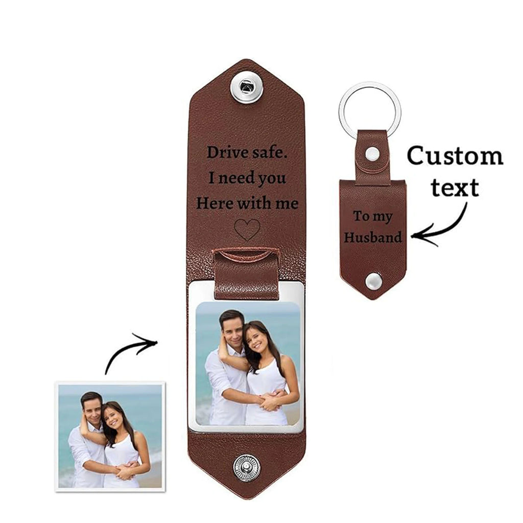 Personalized Photo/Text Leather Keychain for Men Womens Custom Picture Key Chains Memorial Gifts for Family Lover Dropshipping