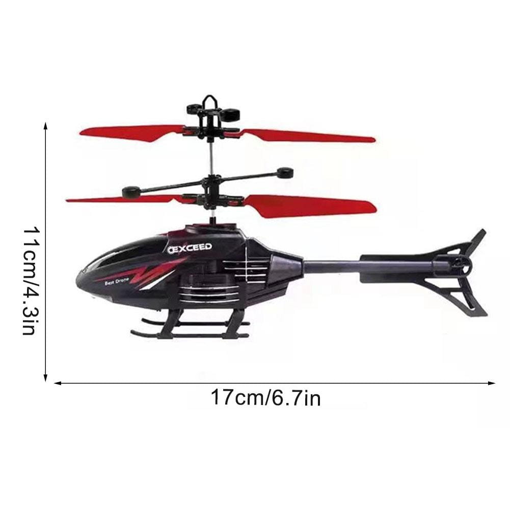 black and red exceed brand remote control induction suspension helicopter toy with a sleek aerodynamic design.