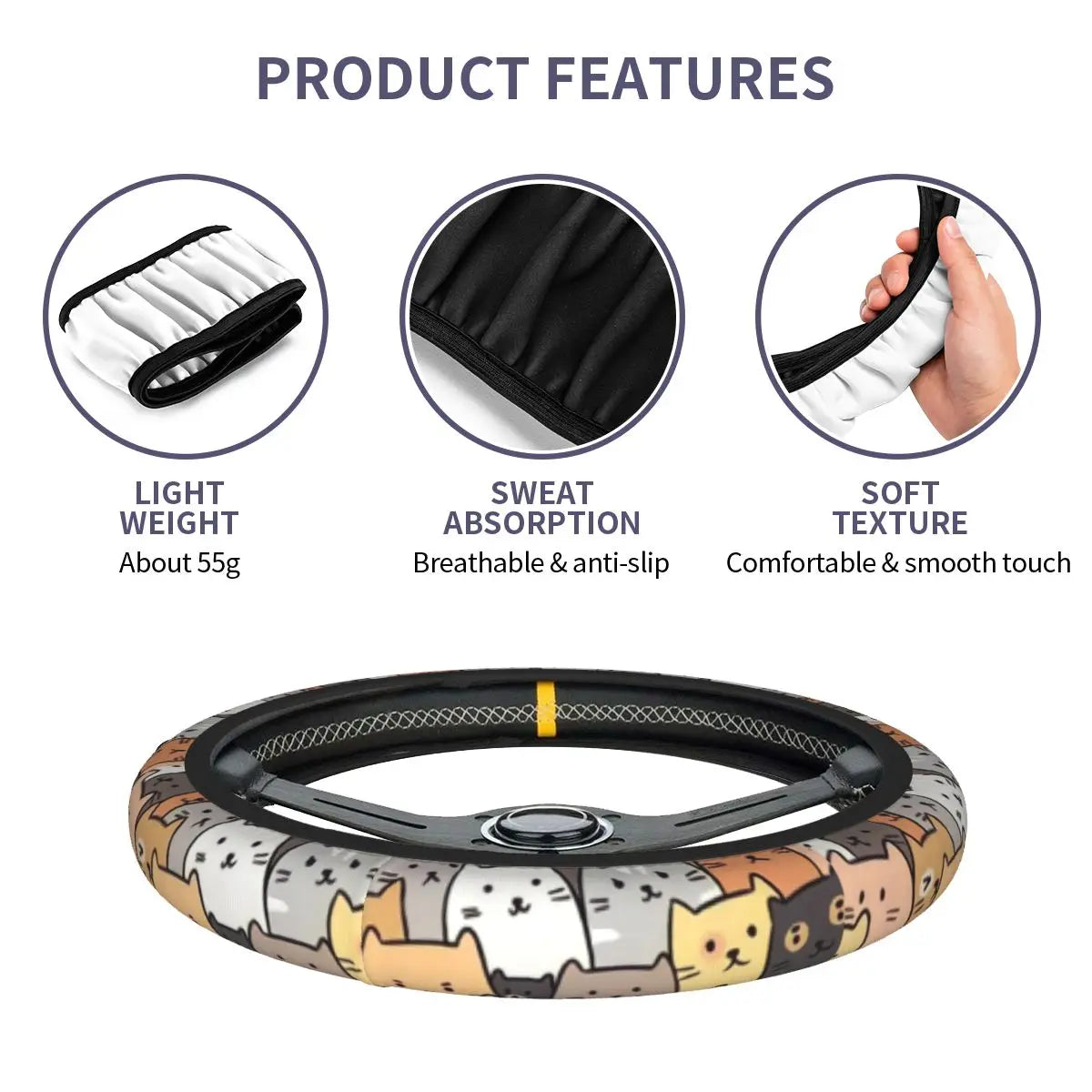 Funny Cats Car Steering Wheel Cover 38cm Animal Cat Steering Wheel Protective Cover Car-styling Steering-Wheel Accessories