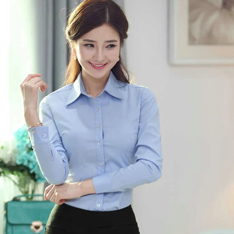 Chic Professional Shirts Women Casual Business Basic Turn-Down Collar Long Sleeve Shirt Spring Autumn Versatile Solid Inner Wear