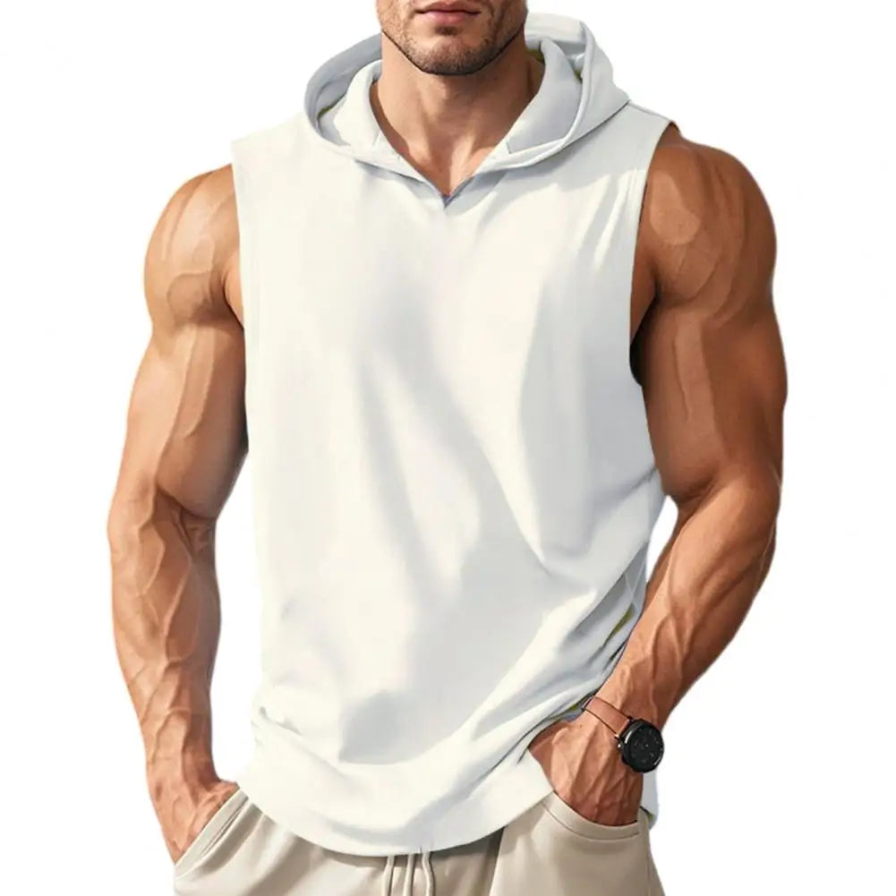 Men Workout Vest Men's Sleeveless Hooded Vest Quick-drying Summer Sports Top Wide Shoulder Strap Activewear for Daily Casual