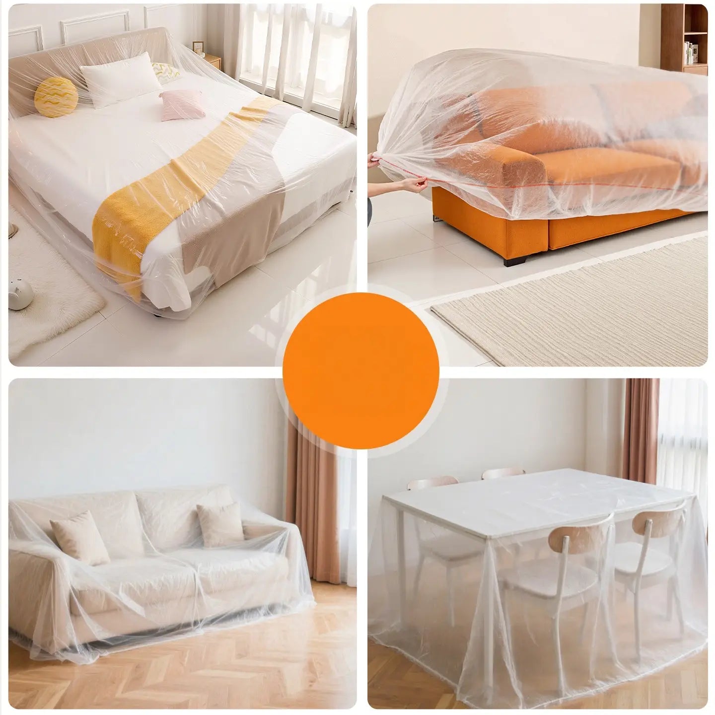 Couvercles de protection en plastique transparent, clairs, fabriqués en plastique, destinés à servir de housse de protection contre la poussière pour meubles, film protecteur transparent, afin de protéger les lits, les canapés et les tables à manger contre la poussière et les nuisibles