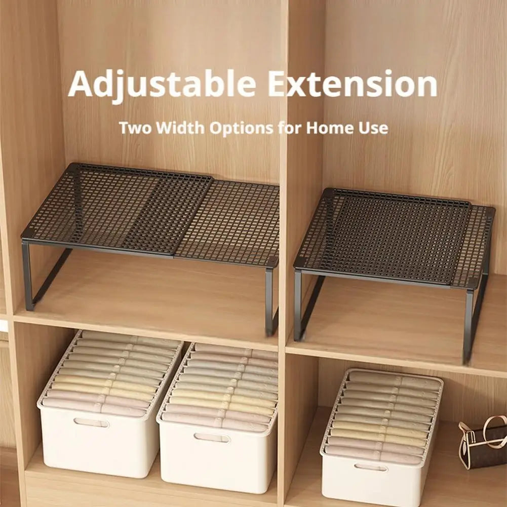 étagère en treillis métallique en acier au carbone noir avec rallonge réglable pour organiser un placard extensible et un usage domestique