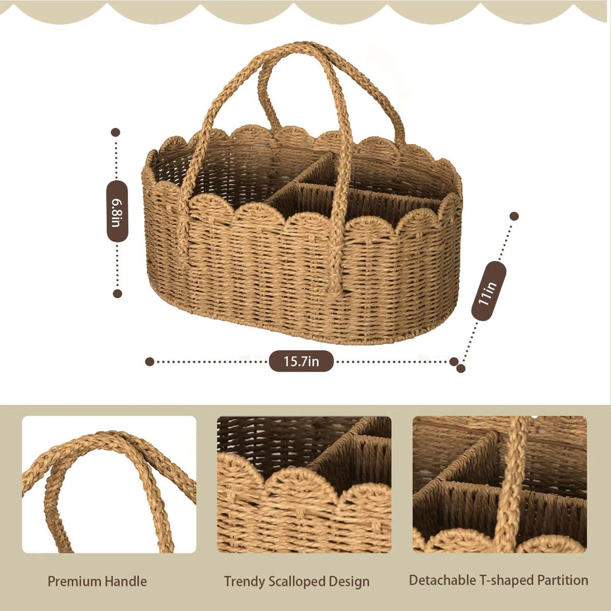 Portable Car Rope Storage Basket Baby Room Storage Box With Removable Dividers Car Diaper Organizer Bathroom Storage Basket