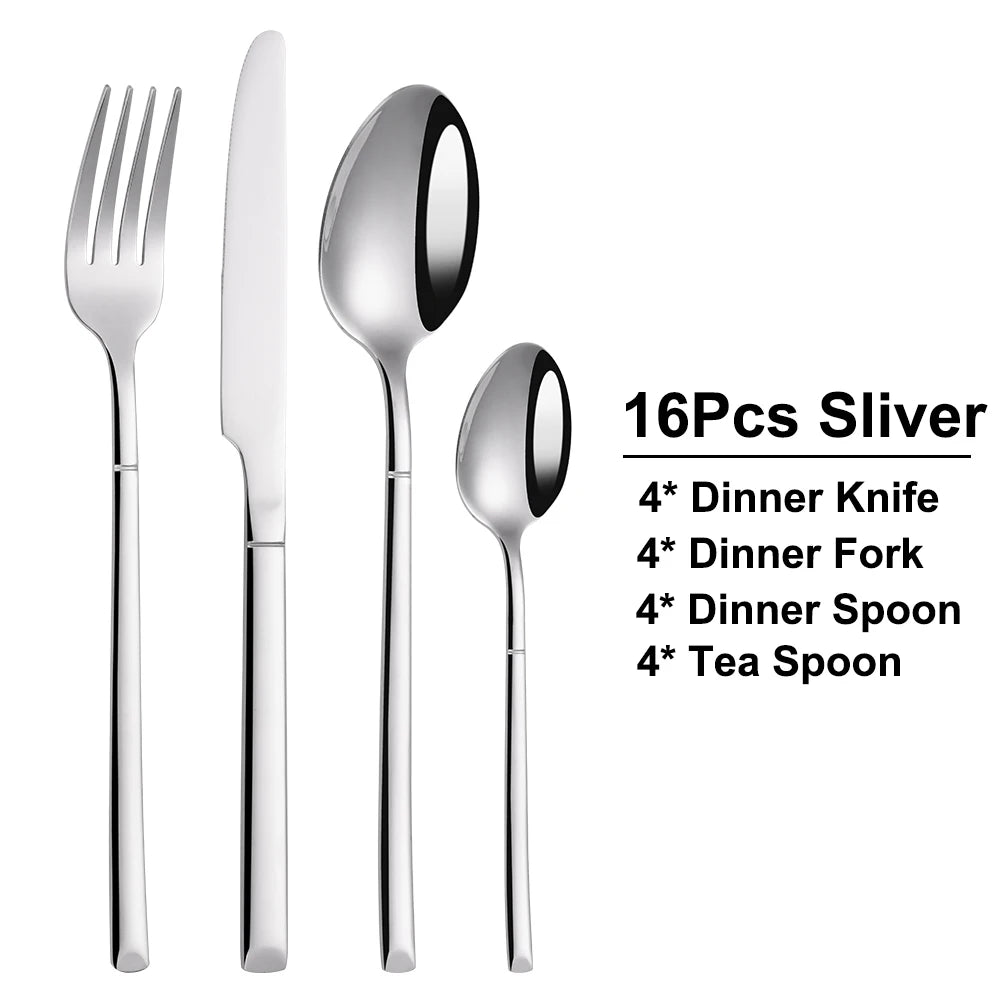 4/6/16/24 Pieces Cutlery Set Stainless Steel Thin Tableware Mirror Elegant Knife Fork Spoon Western Dinner Set Sliverware