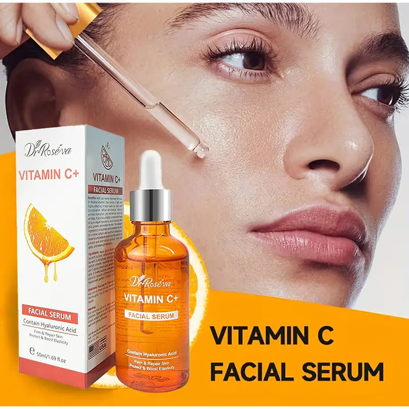 Dr vitamin c brightening skincare set packaging showing product details on the back side with key ingredients and usage instructions.