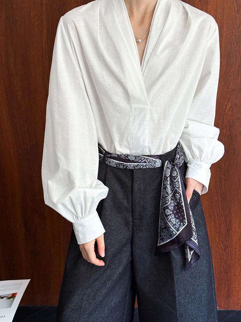 Women Casual White Color Blouses V-Neck Puff Sleeve Office Blouses Womens Tops And Blouses Fashion Shirts Blusas Roupa Feminina