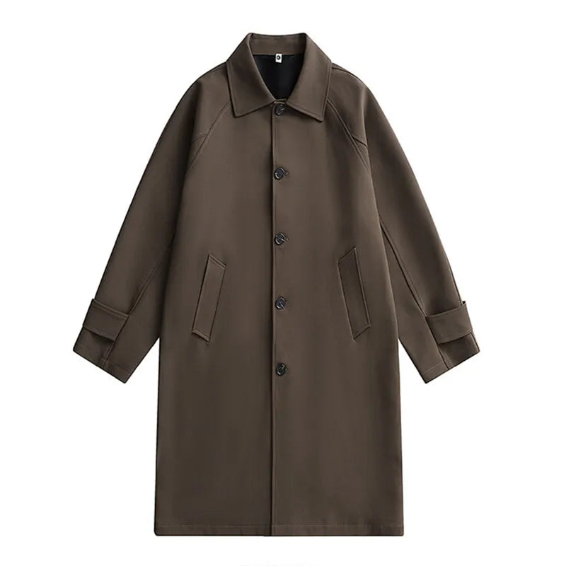Trench Men Long Windbreaker Coat Fashion Business Casual Loose Solid Trench Mens England Style Turn Down Collar Jackets Outwear