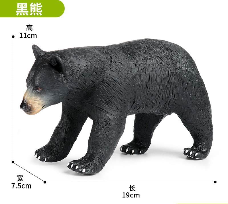 Black bear figurine finished goods made of molded plastic with detailed textured fur and light tan snout for soft animal figurine decompression toys.