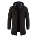 Men's Winter Trench Coat Long Knit Sweater Jacket Fleece Warm Hoodies Beige Business Casual Cardigan Zipper Jumper Overcoat