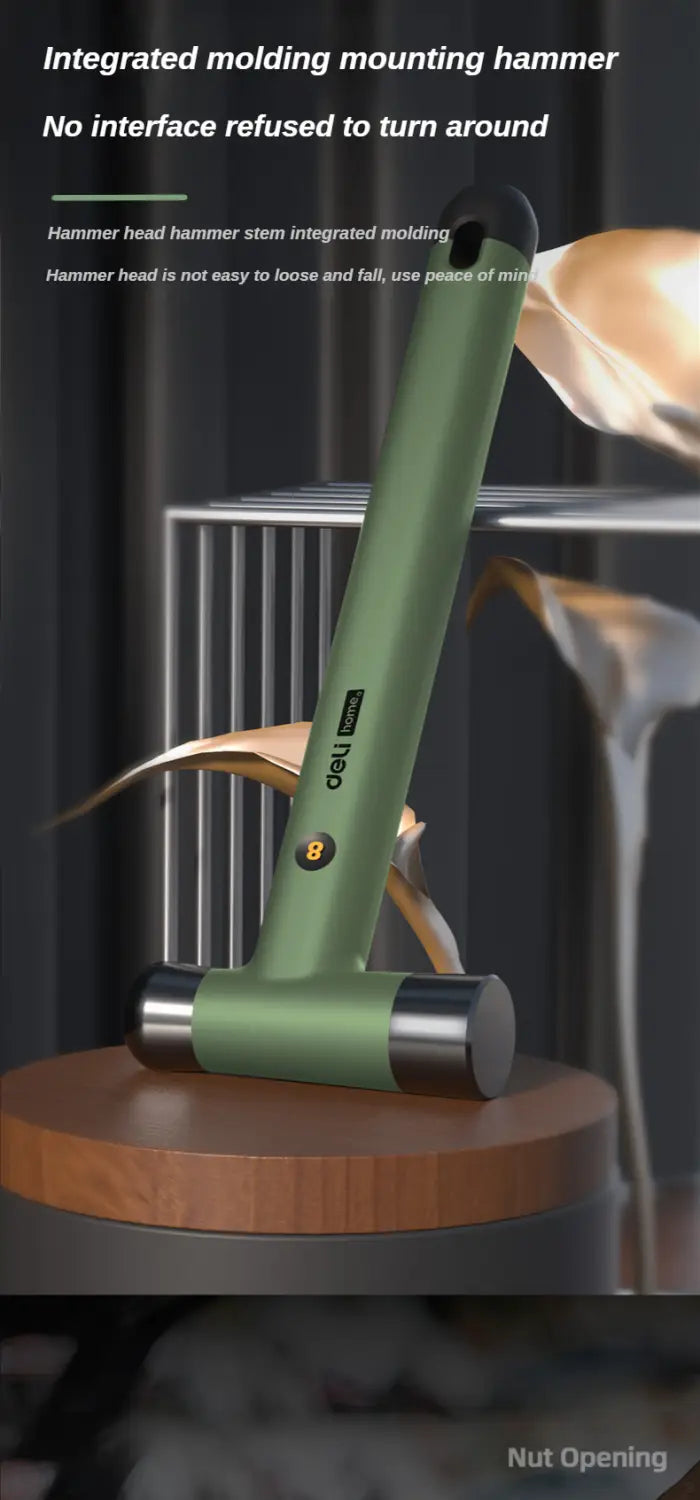 Deli multitool hand repair tool kit featuring an olive green and black integrated molding mounting hammer with a sleek ergonomic design.