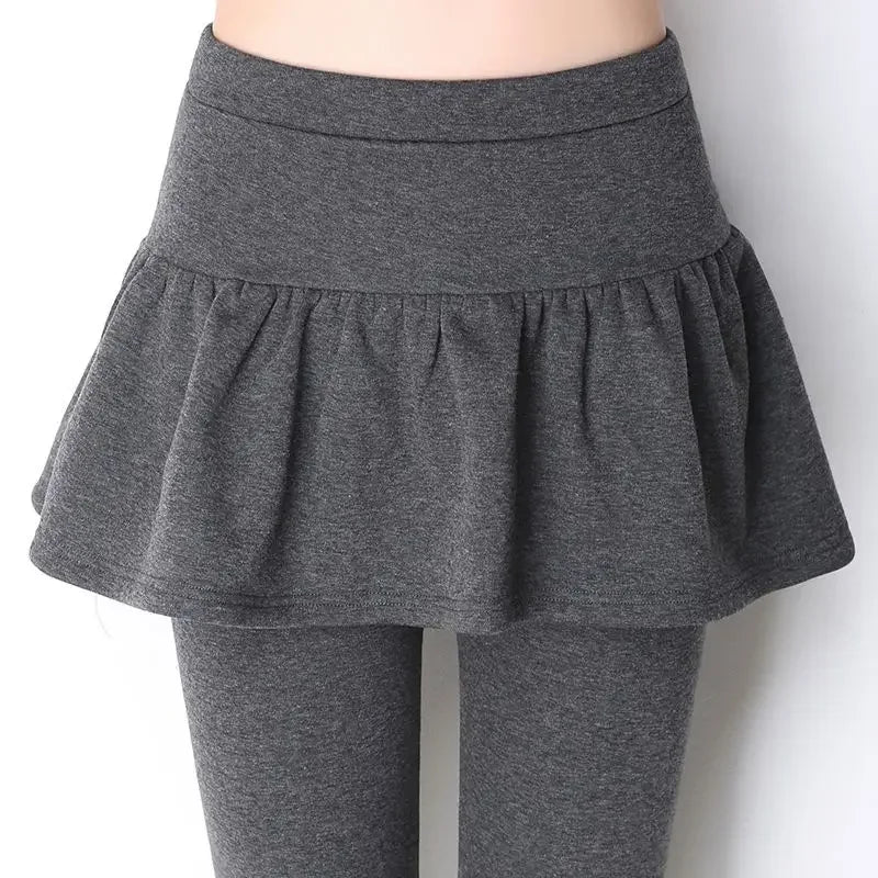 Women Pleated Skirts Leggings Thickened Plush Winter Warm Pants Thermal Tight Trousers Leggins Pantalones Streetwear 4XL