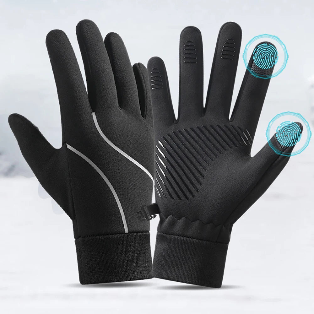 Outdoor Warm Gloves for Men, Windproof Water Resistant Touch Screen Gloves Non‑Slip Palm Fleece Lined for Cycling Running Daily