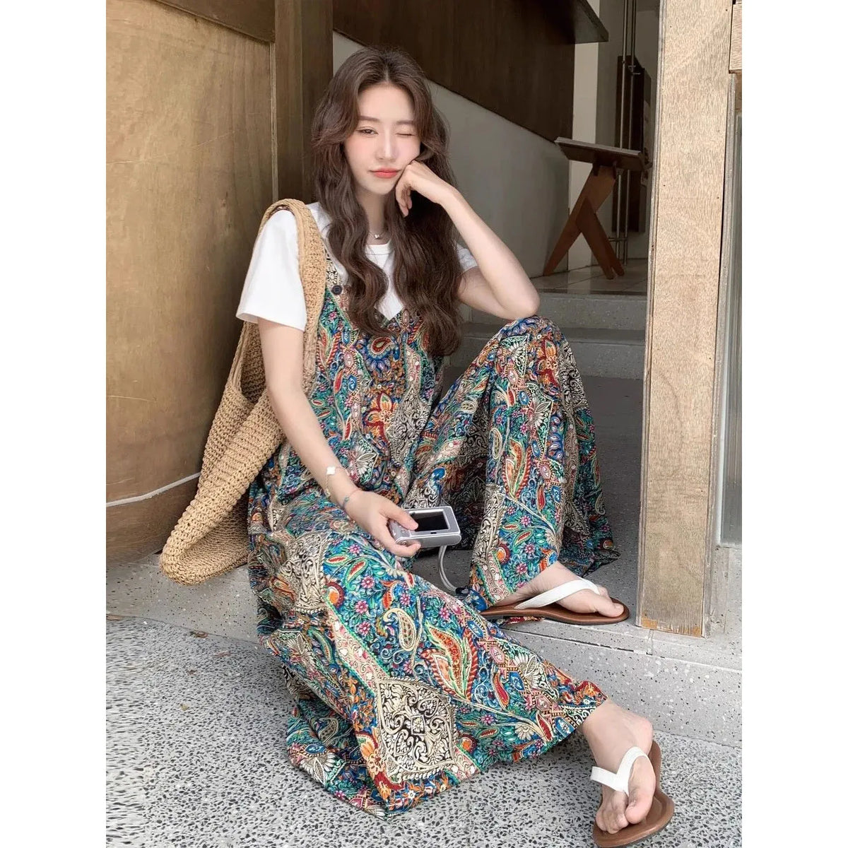 Summer Women's Jumpsuit 2026 New Vintage Bohemian Rompers Casual Fashion Printed Wide Leg Pants Female Sleeveless Strap Overalls