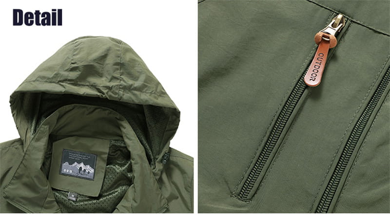 chaqueta cortavientos impermeable verde oliva para hombre Naturehike con capucha y tirador de cremallera de cuero marrón, diseñada para uso en exteriores