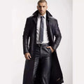 New Spring Men's Faux Leather Clothing Fashion Suit Collar Casual Versatile Over-the-Knee Leather Jacket PU Coats