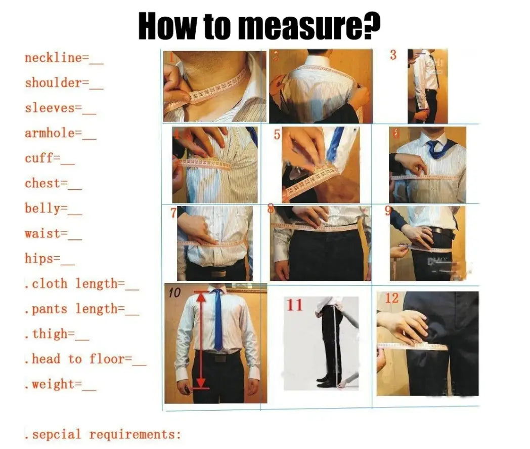 White measuring tape with black markings and red arrow indicators used for precise body measurements in premium men’s suit custom fitting for a three piece tuxedo.