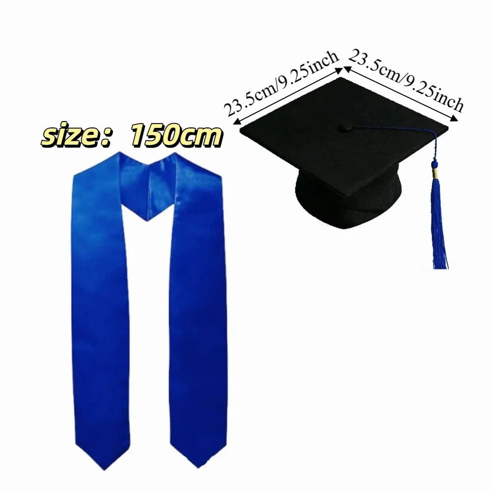 Solid Color Graduation Season Set Bachelor Cap Doctor Cap Graduation Sash Shawl Shoulder Shawl Satin Fabric