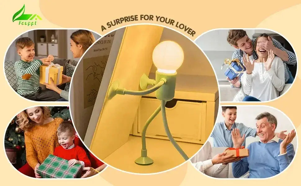 Lampe mit gegliederter Armstruktur in Grün mit rundem Glühbirnenkopf, mit veränderbarer Form und lustigem Design, Nachtlicht, hergestellt im chinesischen Festland, zur Verwendung am Schreibtisch.