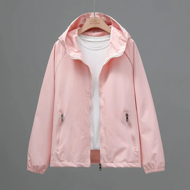 Thin Trench Coat Women Spring Autumn New Double Hooded Windbreaker Wind-Proof Waterproof Sports Outwear Female Fashion Joker Top